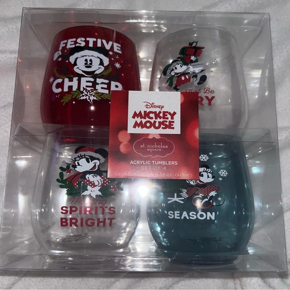 Disney Mickey Minnie Christmas plastic glasses cups set 4 acrylic tumblers - Picture 1 of 1